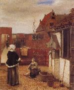 Pieter de Hooch A Woman and her Maid in  Courtyard oil on canvas